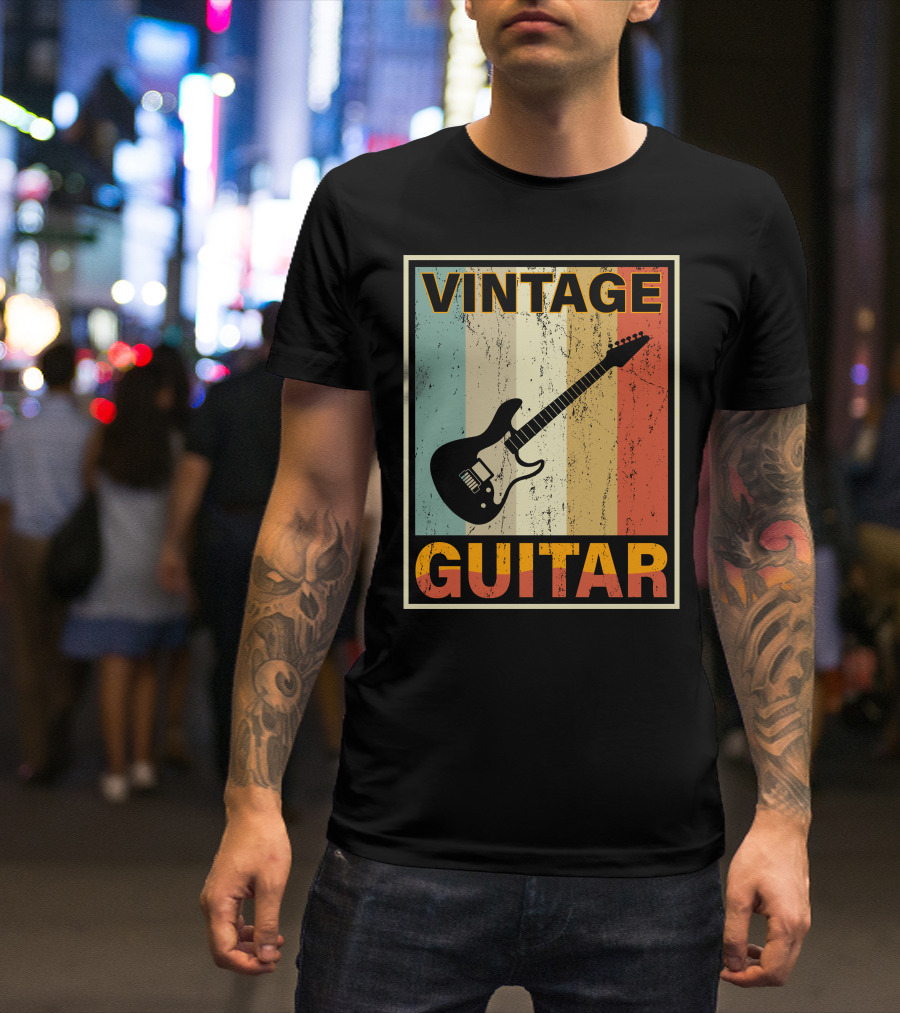 VINTAGE GUITAR RETRO STRIPES ELECTRIC T-Shirt