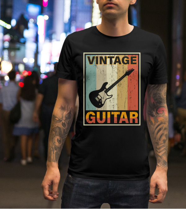 VINTAGE GUITAR RETRO STRIPES ELECTRIC T-Shirt