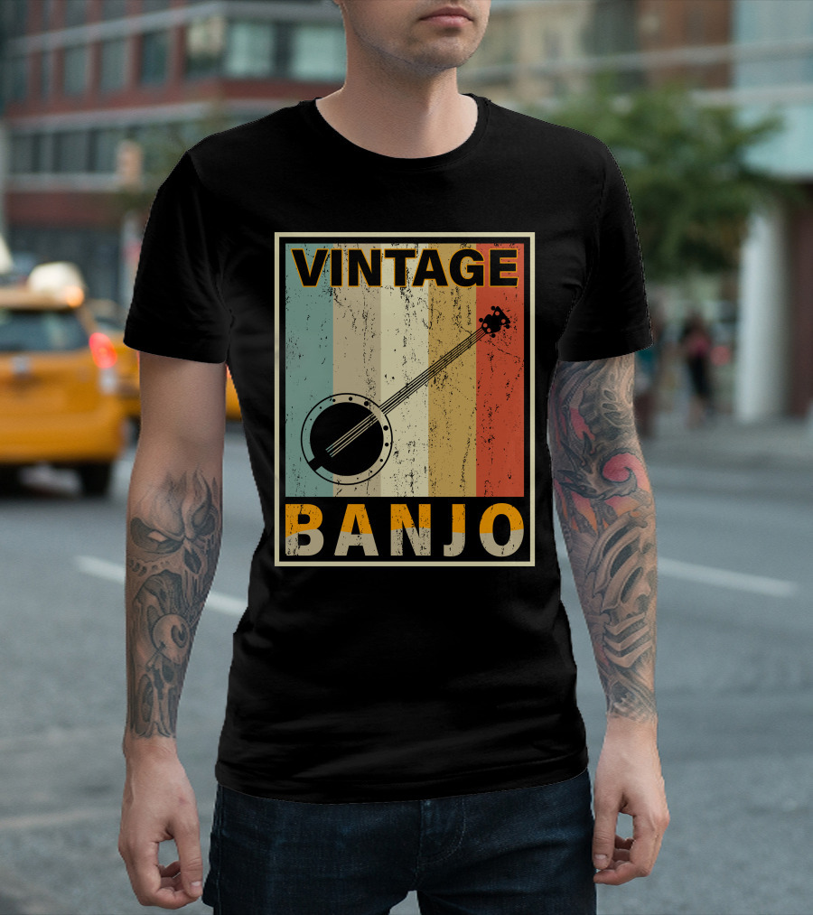Vintage Banjo Retro Stripes T-Shirt