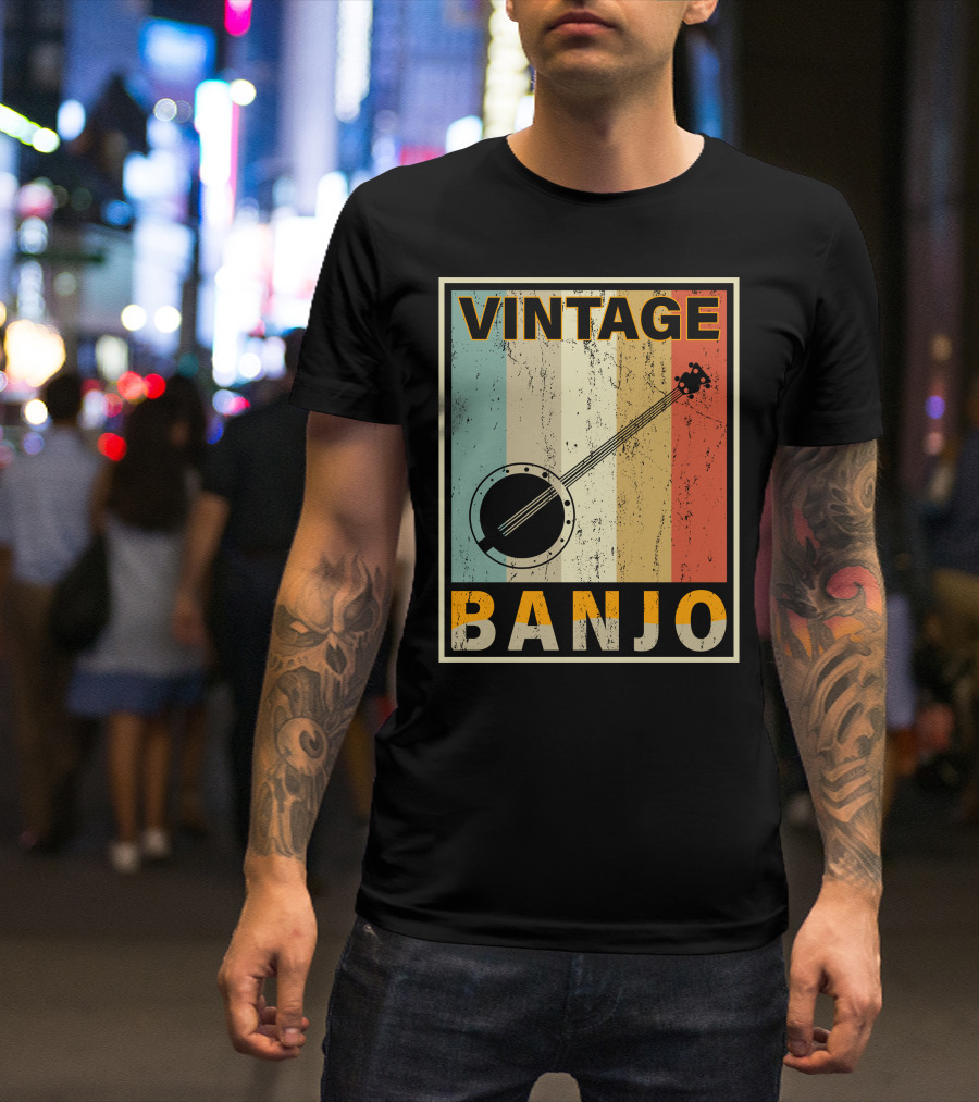 Vintage Banjo Retro Stripes T-Shirt