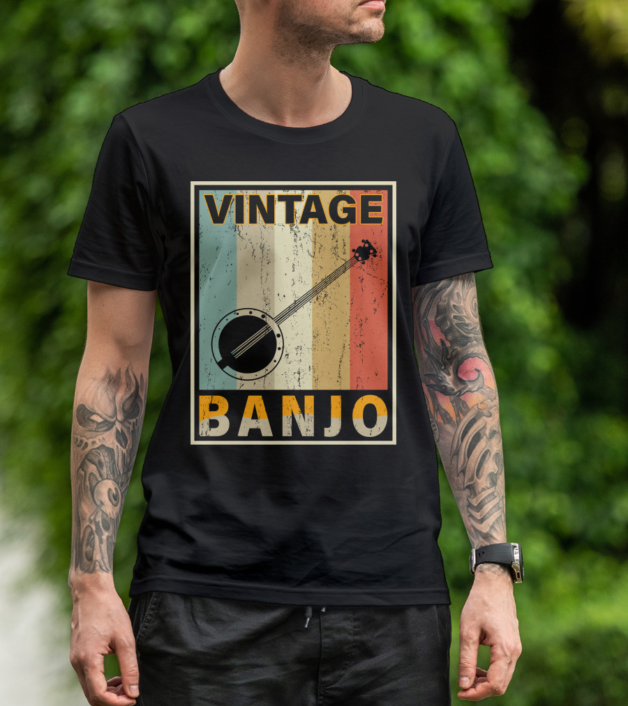 Vintage Banjo Retro Stripes T-Shirt