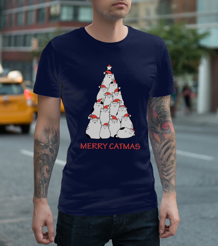 Merry Catmas Funny Cat Love Christmas Tree Cats T-Shirt