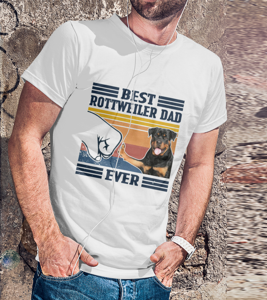 Best Rottweiler Dad Ever Vintage Fist Bump Stripes T-Shirt