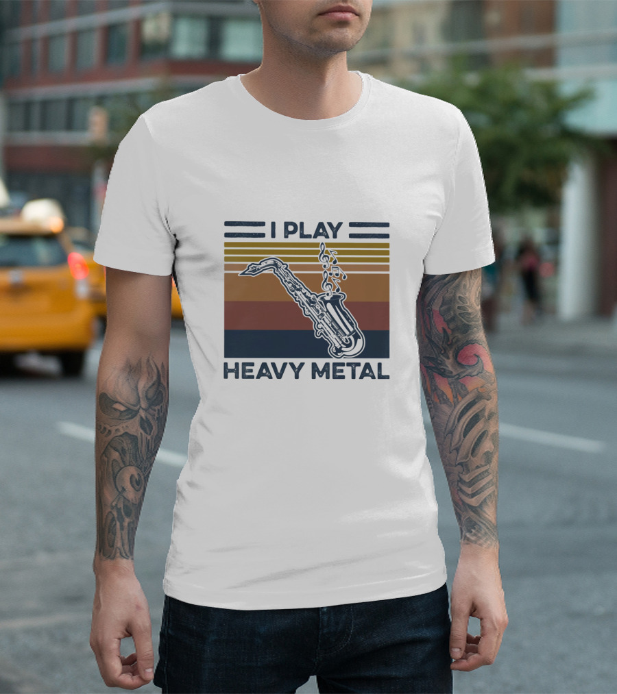 I Play Heavy Metal Saxophone Retro Music Notes T-Shirt