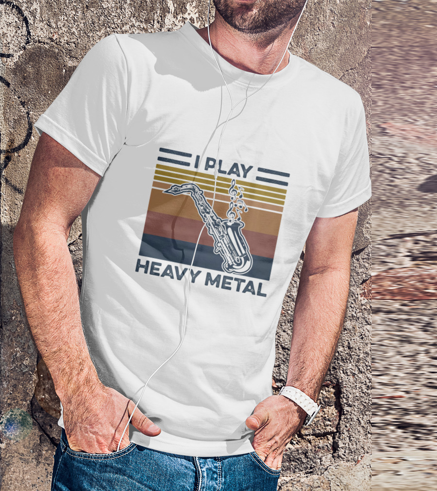 I Play Heavy Metal Saxophone Retro Music Notes T-Shirt