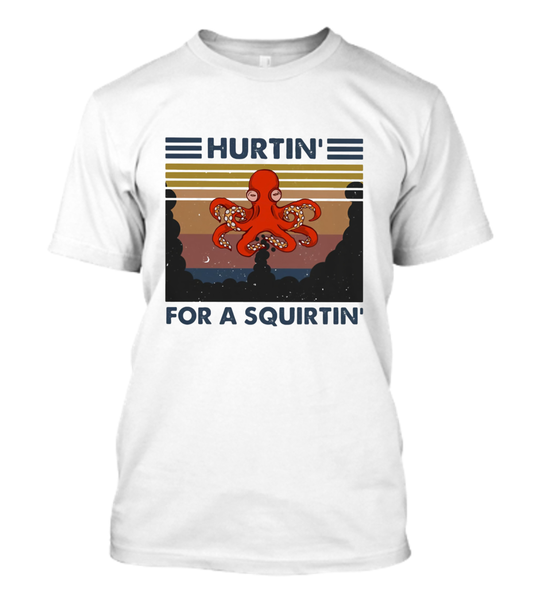 Hurtin' For A Squirtin' Octopus Retro Sunset Ocean Scene T-Shirt