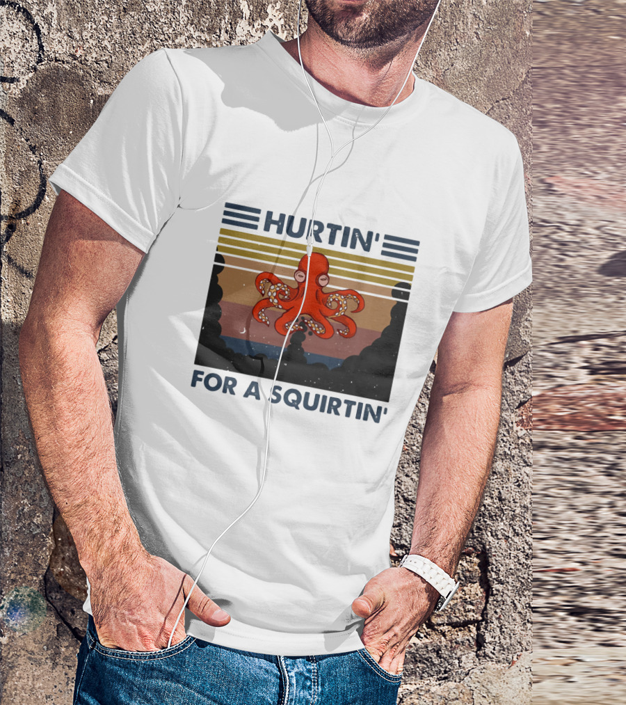 Hurtin' For A Squirtin' Octopus Retro Sunset Ocean Scene T-Shirt