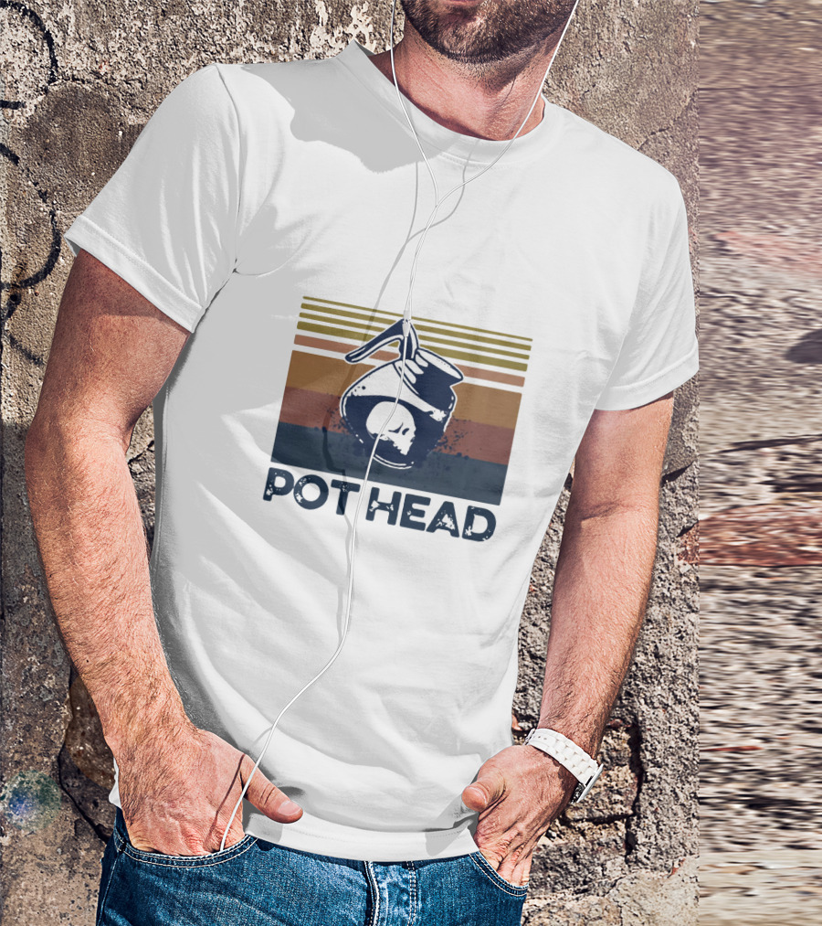 Pot Head Skull Coffee Pot Vintage Stripes T-Shirt