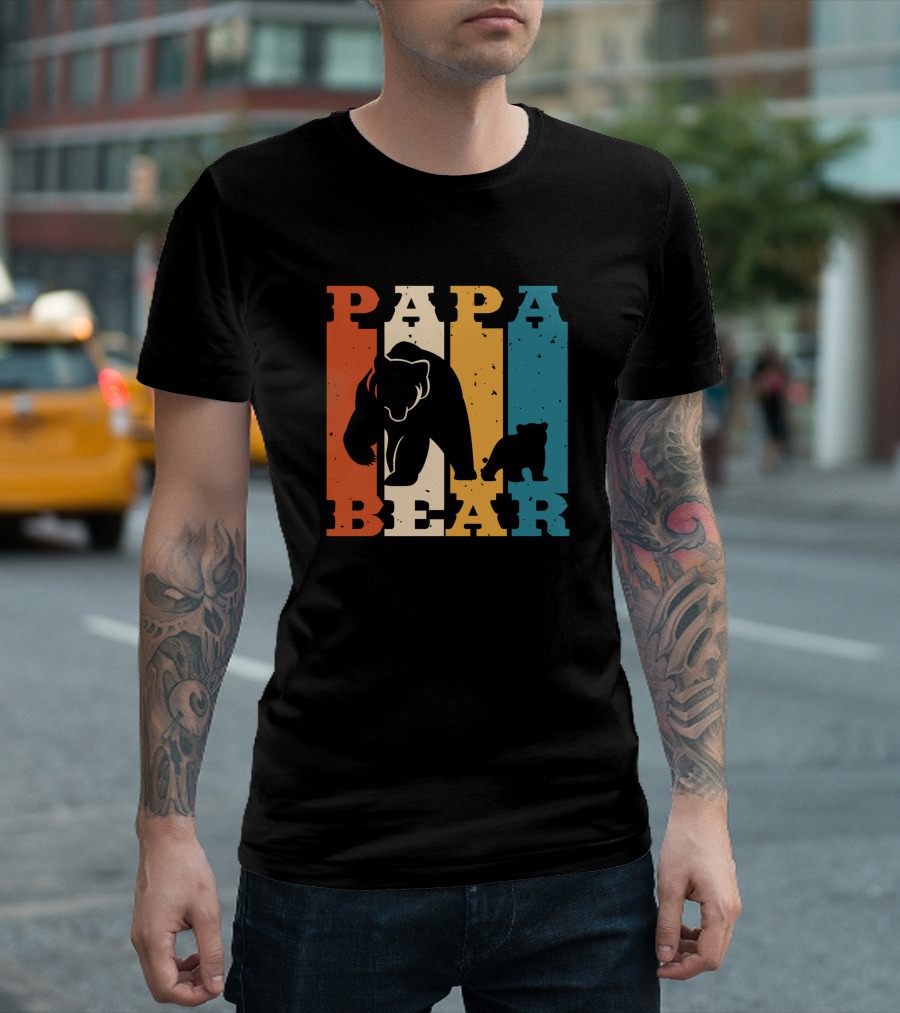Papa Bear Daddy Bear Retro Striped T-Shirt