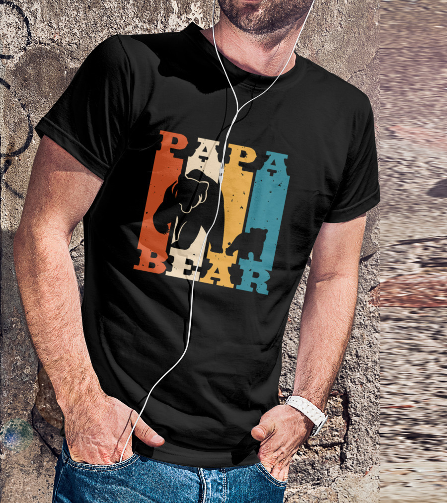Papa Bear Daddy Bear Retro Striped T-Shirt
