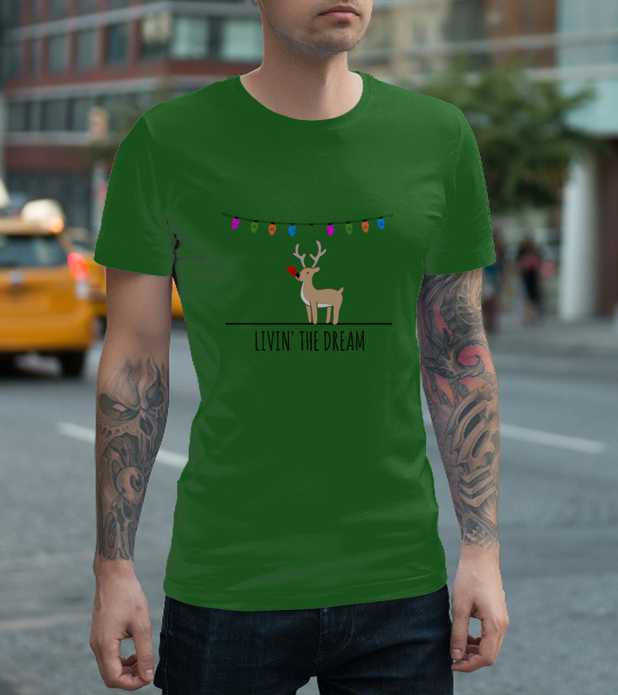 Livin' The Dream Rudolph Christmas Lights Reindeer Scene T-Shirt