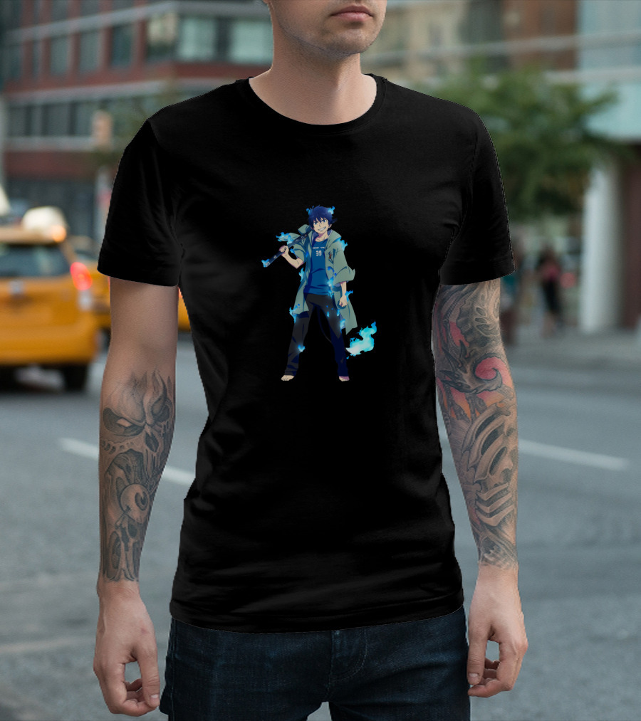 Blue Flames Anime Character with Number 39 T-Shirt