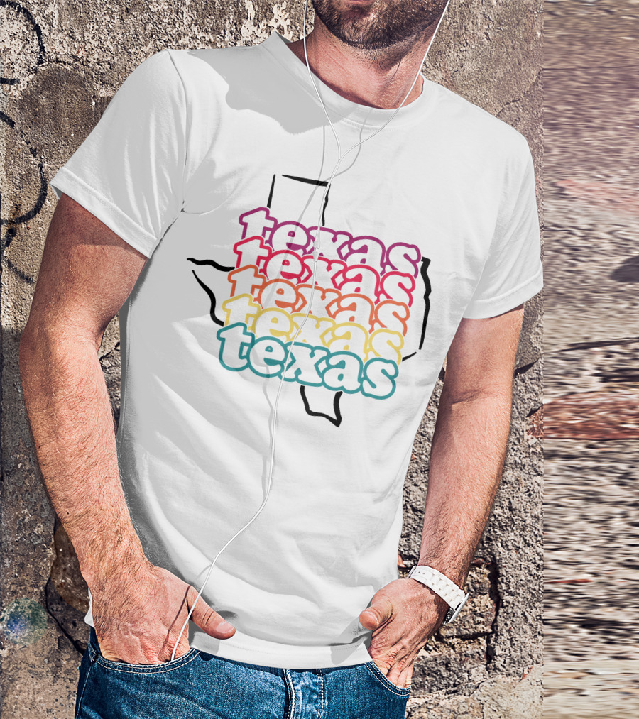 Texas Rainbow Stacked State Outline T-Shirt