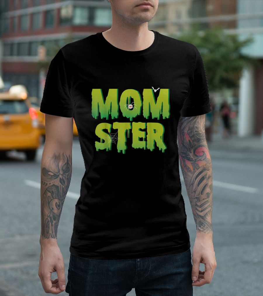 Funny Momster Halloween Costume with Spider and Bat Elements T-Shirt
