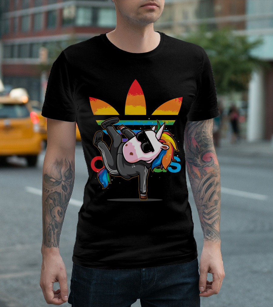 Dabbing Unicorn Rainbow Dab Hip Hop Trefoil Colors T-Shirt