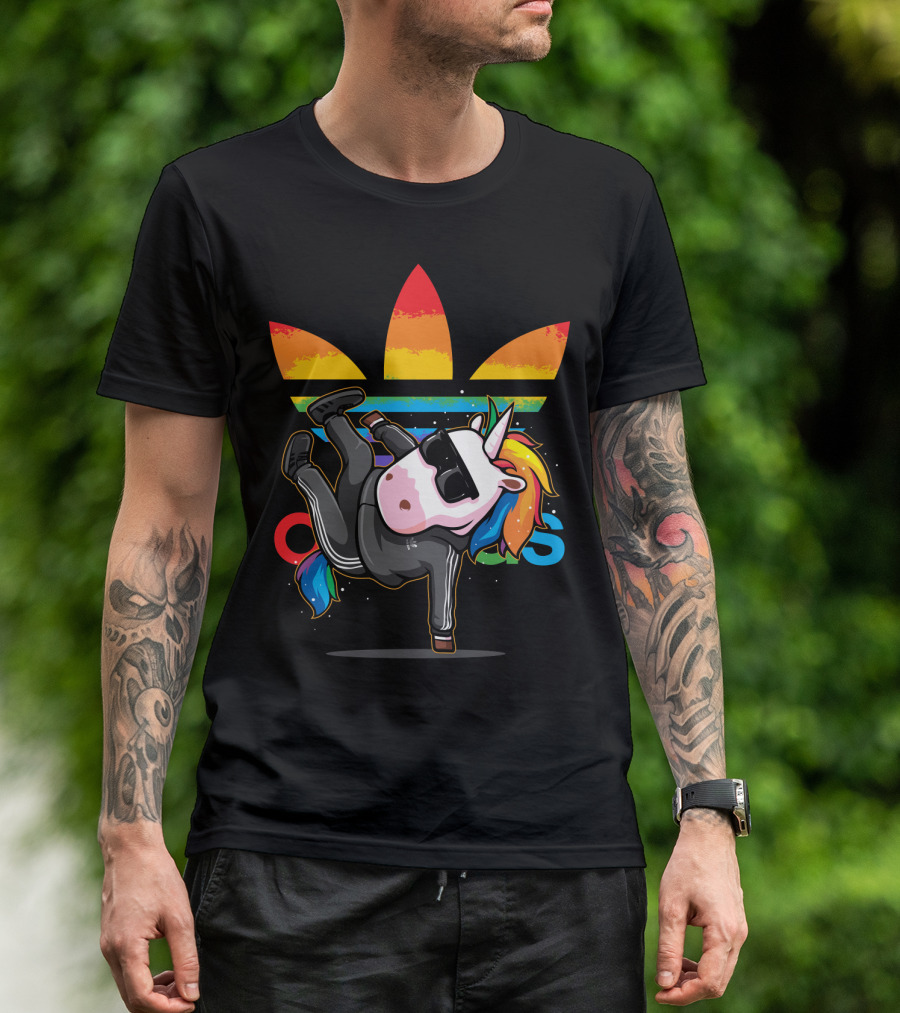 Dabbing Unicorn Rainbow Dab Hip Hop Trefoil Colors T-Shirt