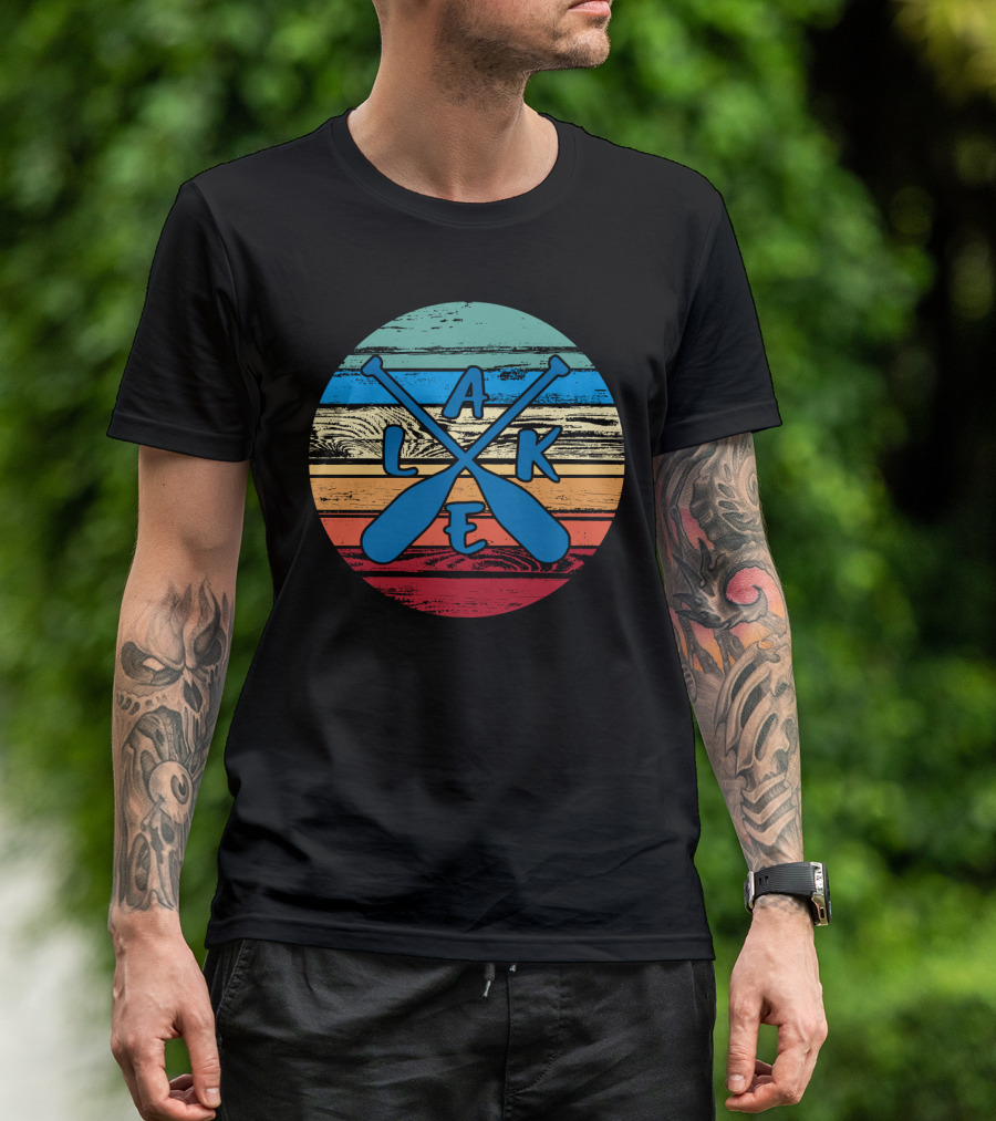 Lake Paddle Cross Rustic Vintage Summer Vacation T-Shirt