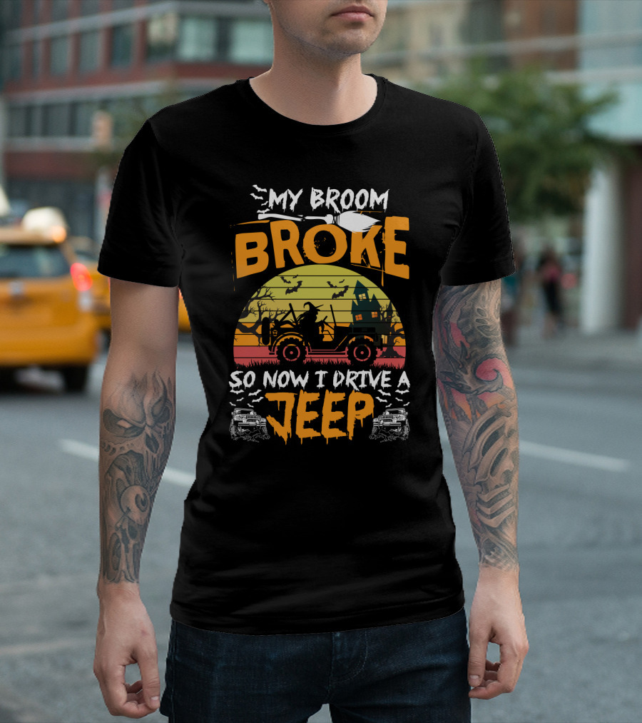 Halloween Witch Jeep Adventure My Broom Broke T-Shirt