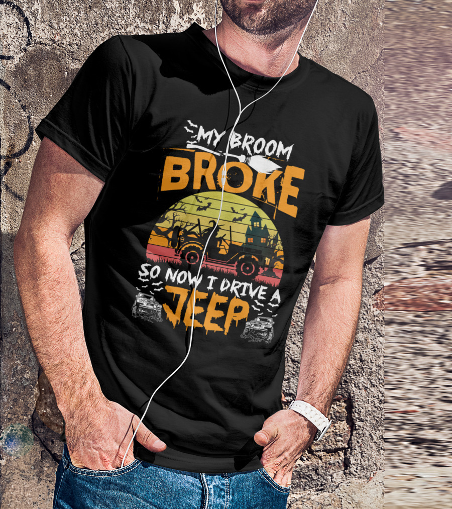 Halloween Witch Jeep Adventure My Broom Broke T-Shirt