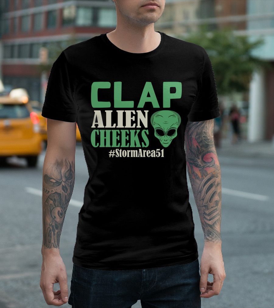 Clap Alien Cheeks Alien Head Graphic Hashtag Storm Area 51 Fun Run T-Shirt