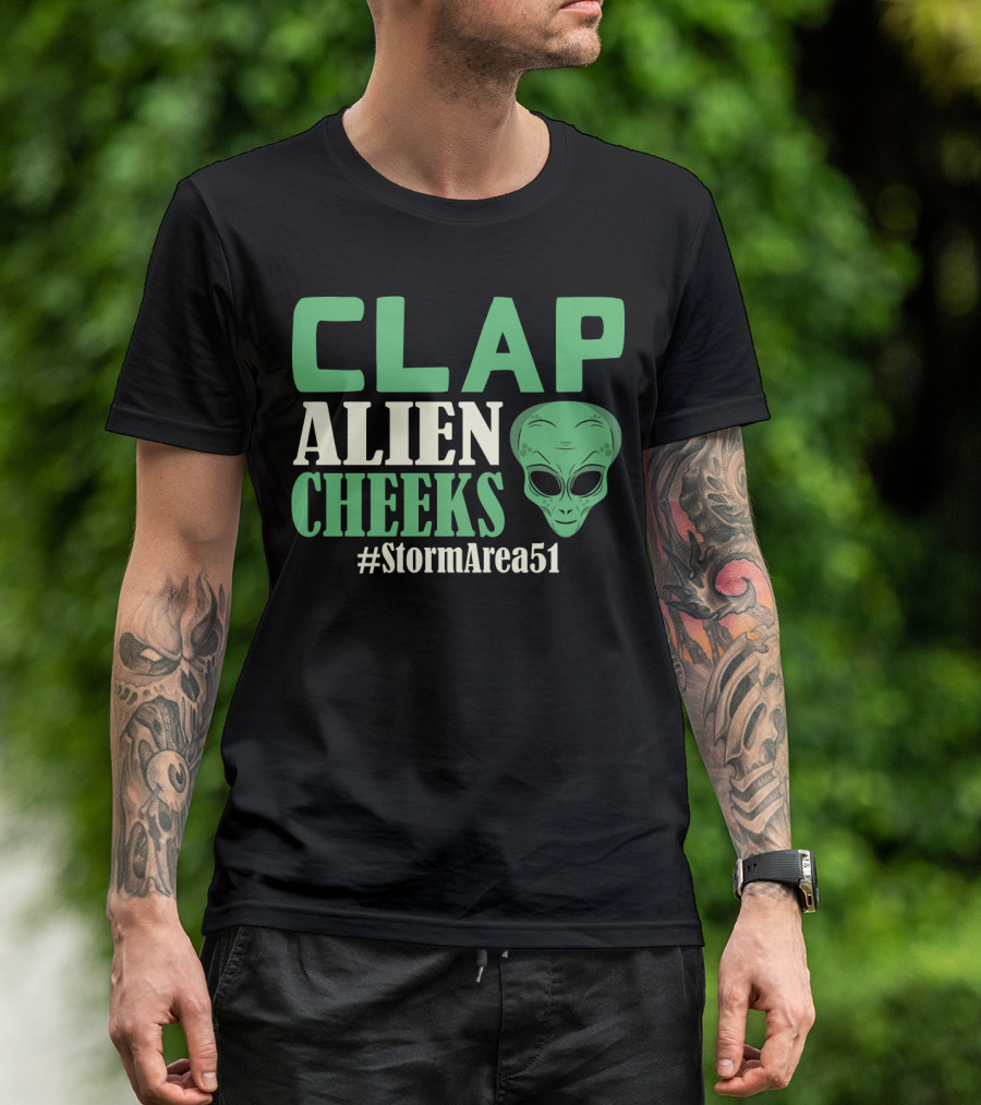 Clap Alien Cheeks Alien Head Graphic Hashtag Storm Area 51 Fun Run T-Shirt