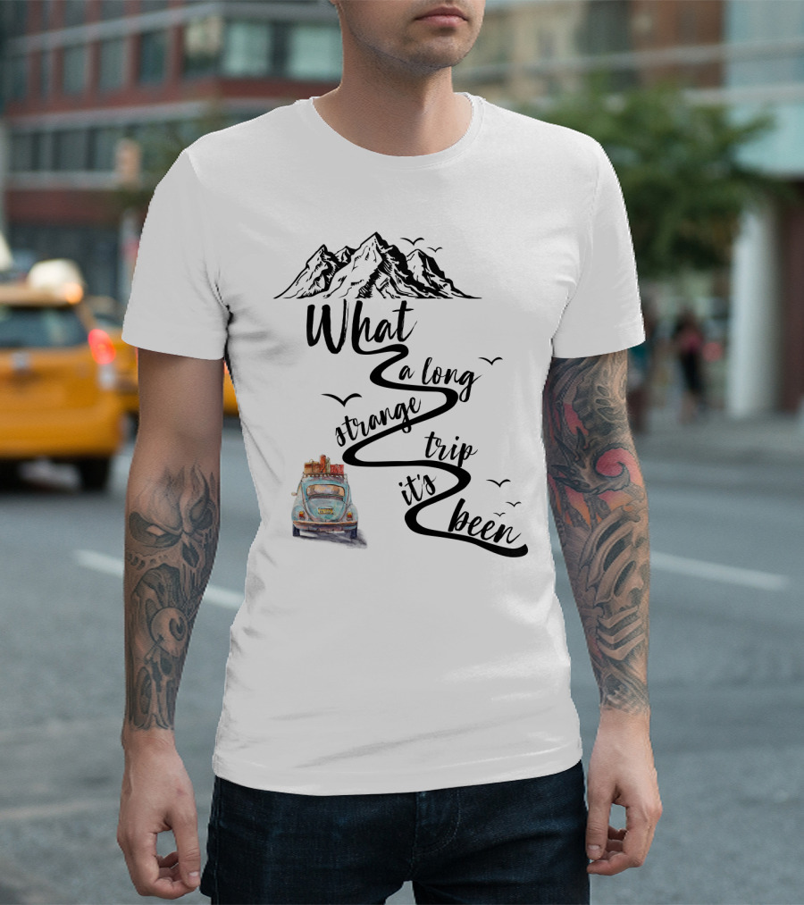What A Long Strange Trip It's Been Grateful Dead Fans Vintage Car and Mountain Adventure T-Shirt