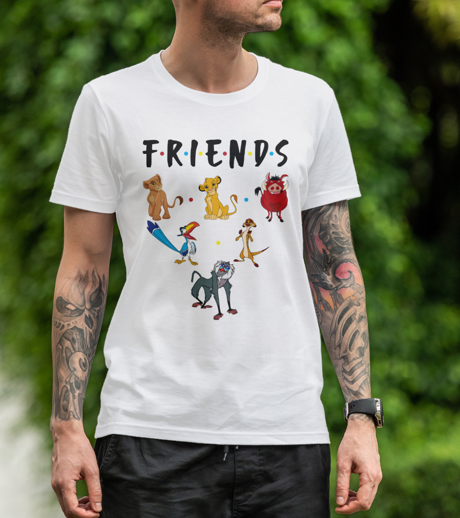 Friends The Lion King Simba Pumbaa Timon Rafiki Zazu Cartoon Characters T-Shirt