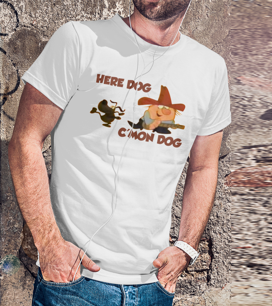 Here Dog C'mon Dog Cartoon Character With Cowboy Hat And Guitar T-Shirt