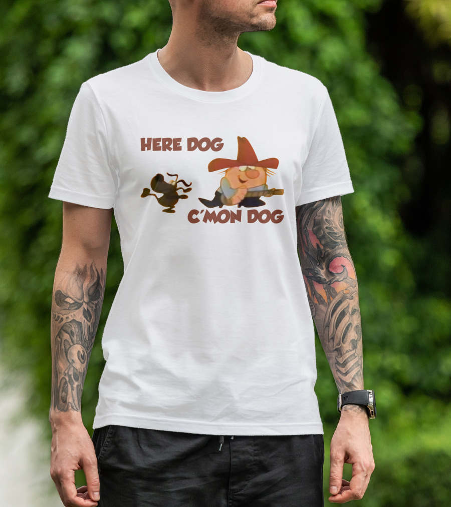 Here Dog C'mon Dog Cartoon Character With Cowboy Hat And Guitar T-Shirt