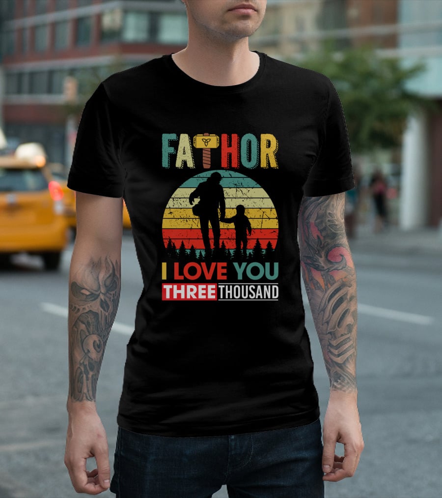 Father Thor I Love You Three Thousand Silhouette Vintage Retro T-Shirt