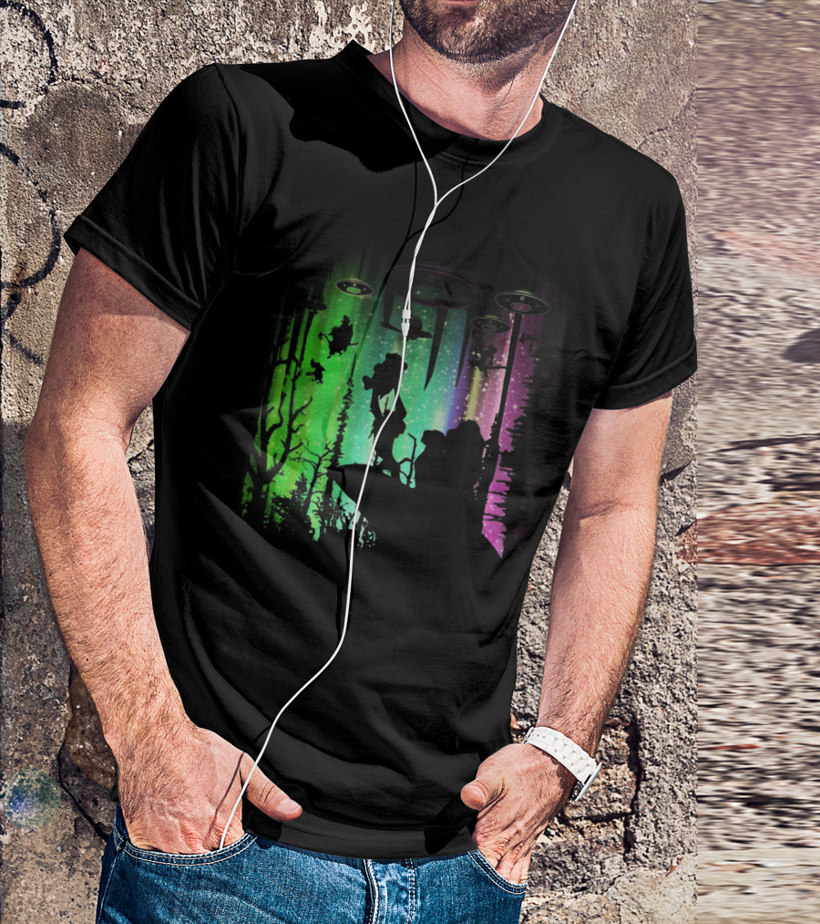 The Lion King Silhouette With UFOs And Aurora In Storm Area Scene T-Shirt