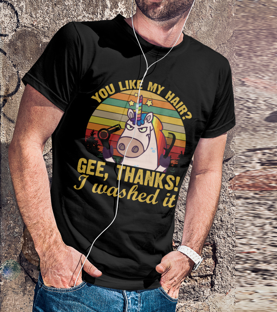 You Like My Hair Gee Thanks I Washed It Unicorn With Hairdryer And Brush In T-Shirt