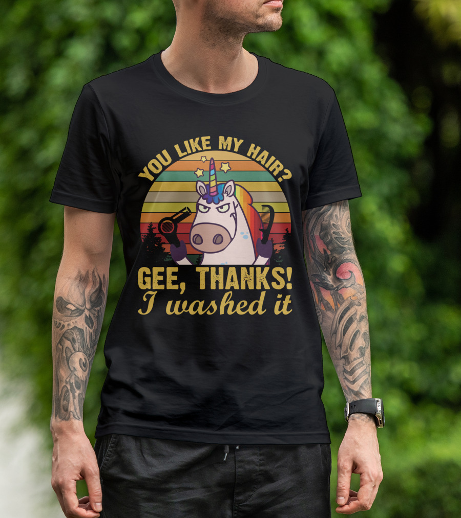 You Like My Hair Gee Thanks I Washed It Unicorn With Hairdryer And Brush In T-Shirt