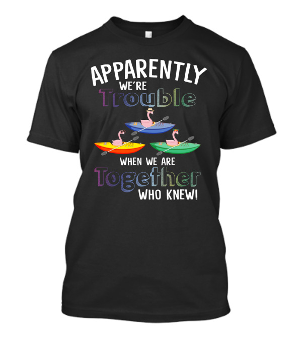Apparently We're Trouble When Together Kayaking Flamingos Who Knew T-Shirt