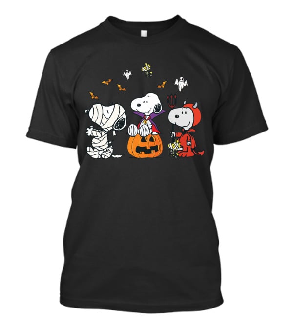 Snoopy Halloween Mummy Vampire Devil Woodstock Peanuts Characters T-Shirt