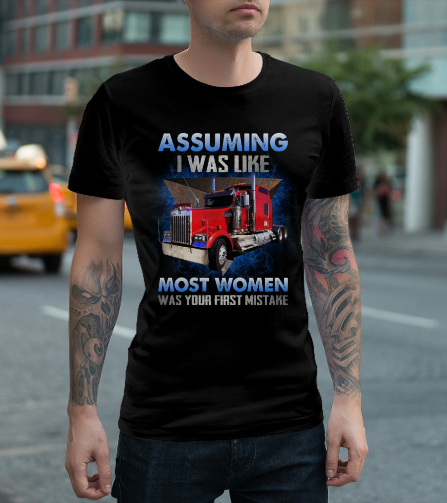 Bold Female Trucker Empowerment With Powerful Red Truck Imagery And Defiant Message T-Shirt