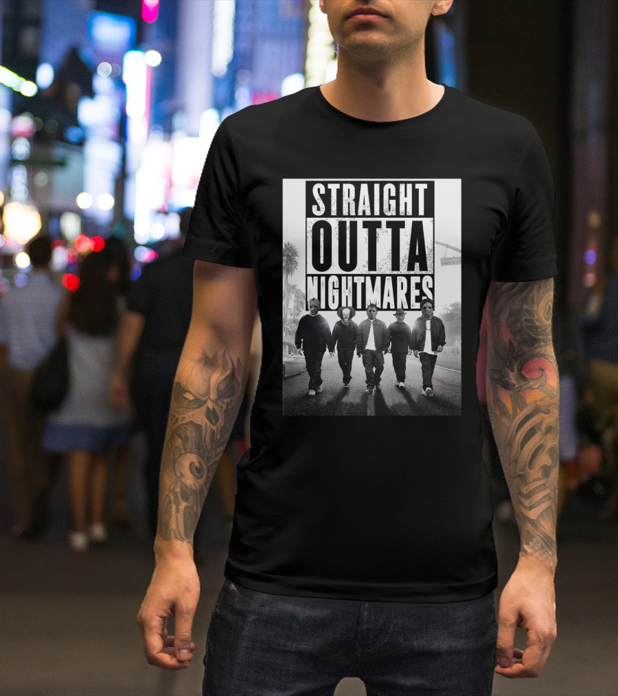 Straight Outta Nightmares Jason IT Michael Freddy Thomas Horror Icons Walking Down Compton Street T-Shirt