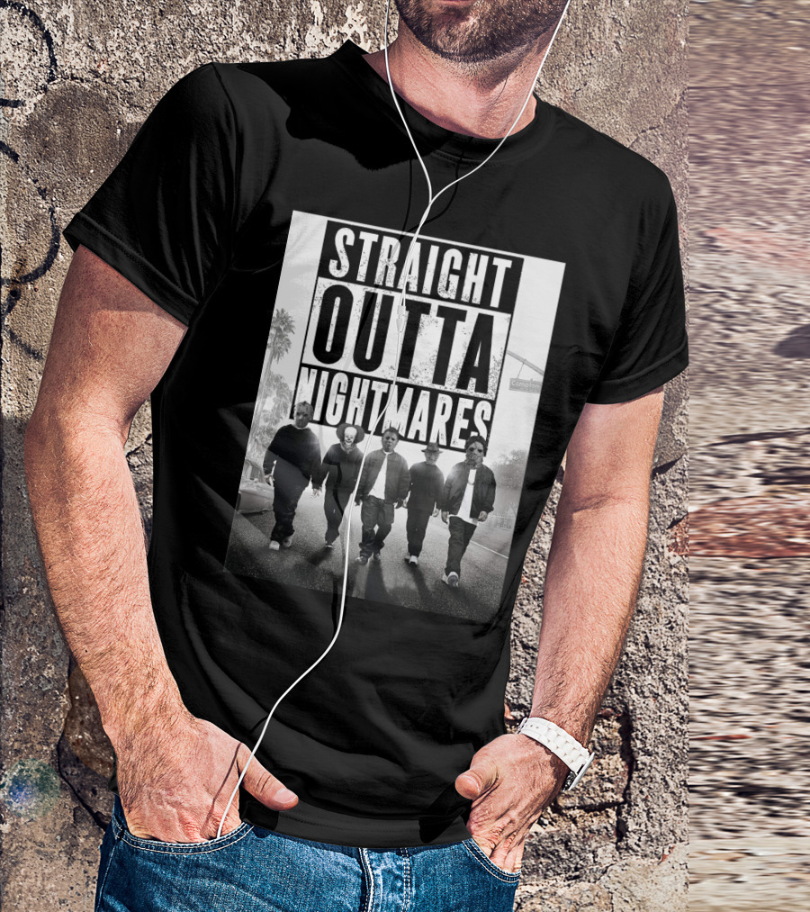 Straight Outta Nightmares Jason IT Michael Freddy Thomas Horror Icons Walking Down Compton Street T-Shirt