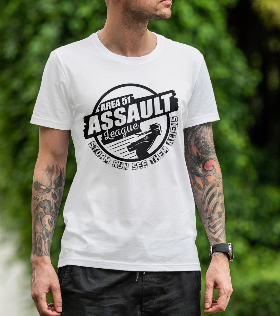Area 51 Assault League Storm Run See Them Aliens Funny Running Challenge T-Shirt