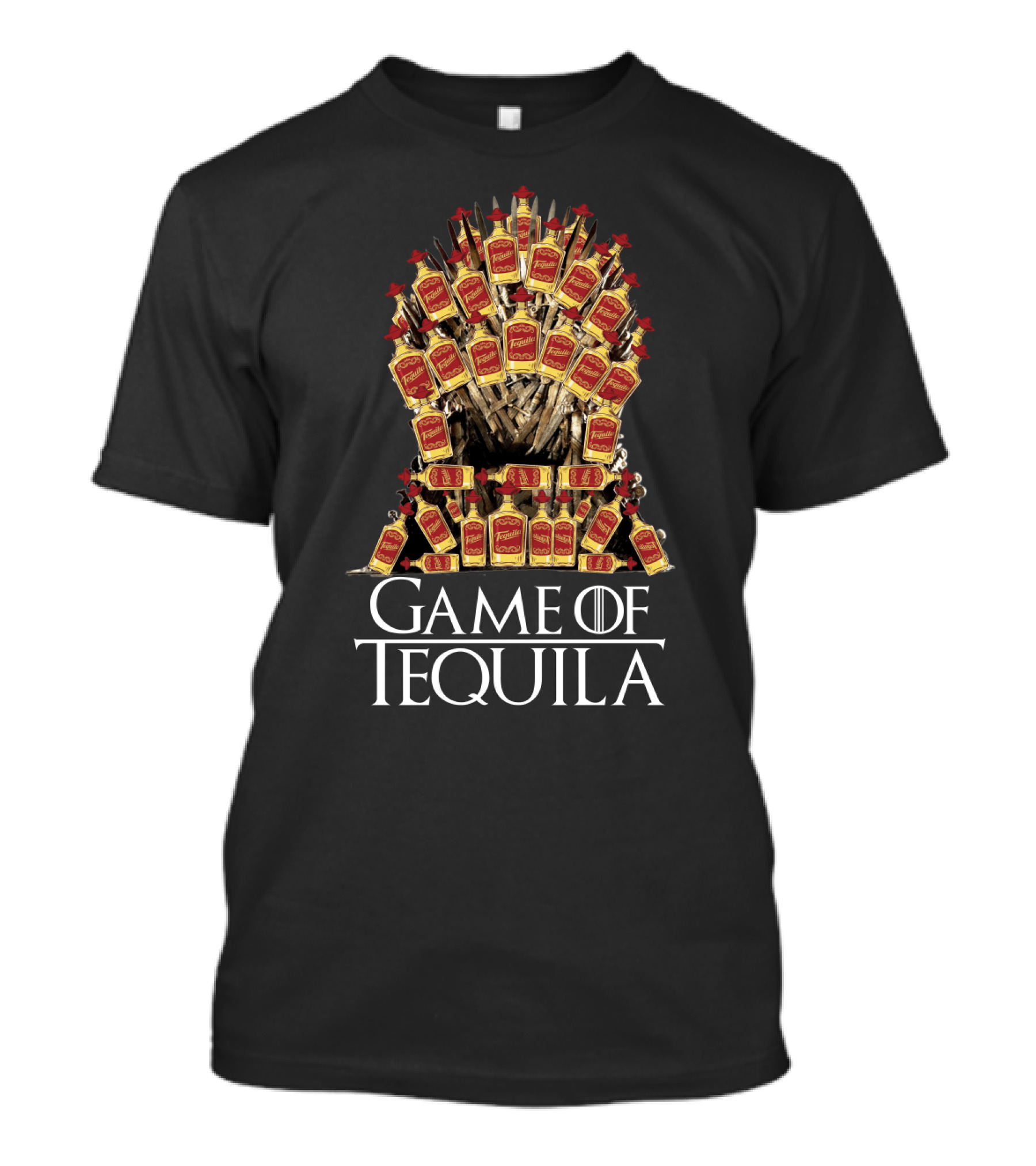 Game Of Tequila Sarcasm Parody For Drinking Fans Featuring Iconic Throne Made Of Liquor Bottles T-Shirt