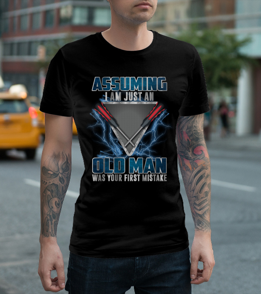 Assuming I Am Just an Old Man Was Your First Mistake Maintenance Technician Triangle with Screwdrivers and Lightning T-Shirt