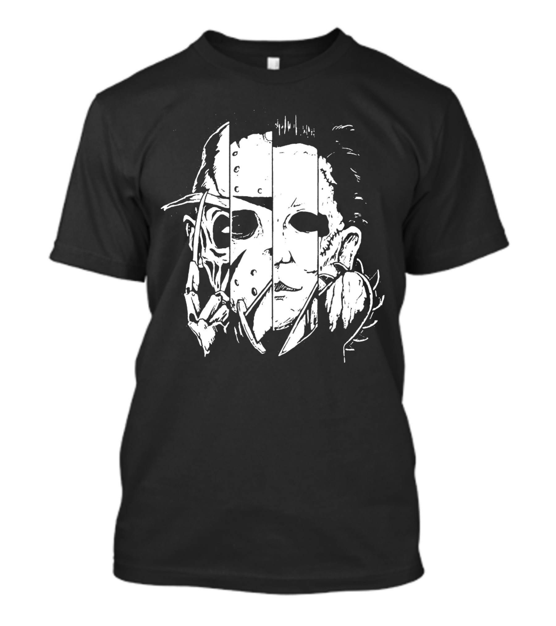 Freddy Krueger Jason Voorhees Michael Myers Thomas Iconic Horror Faces Combined T-Shirt