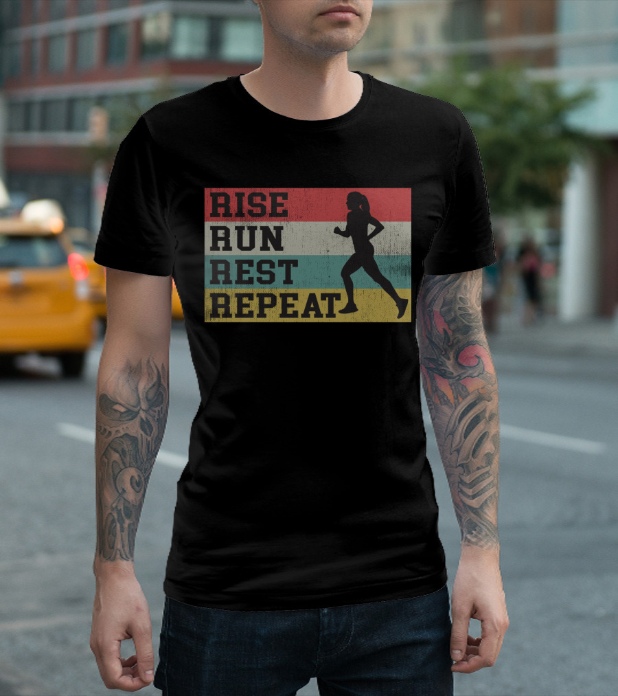 Rise Run Rest Repeat Funny Vintage Running Silhouette Girls T-Shirt