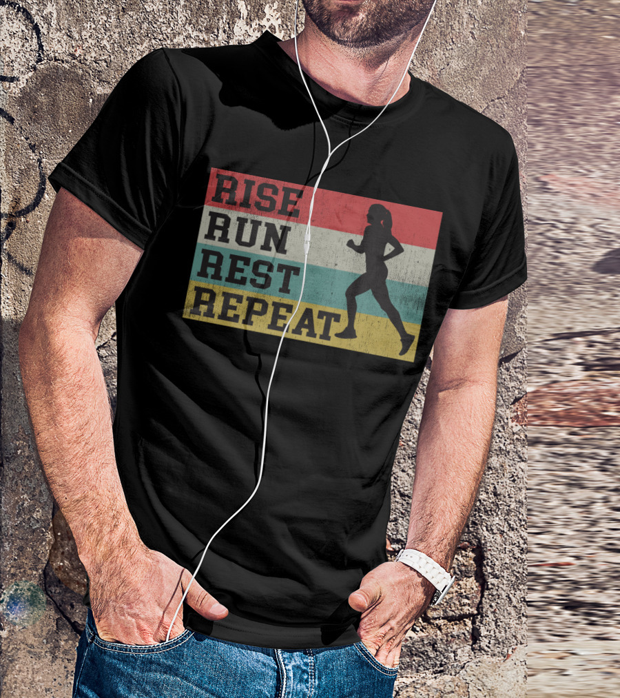 Rise Run Rest Repeat Funny Vintage Running Silhouette Girls T-Shirt