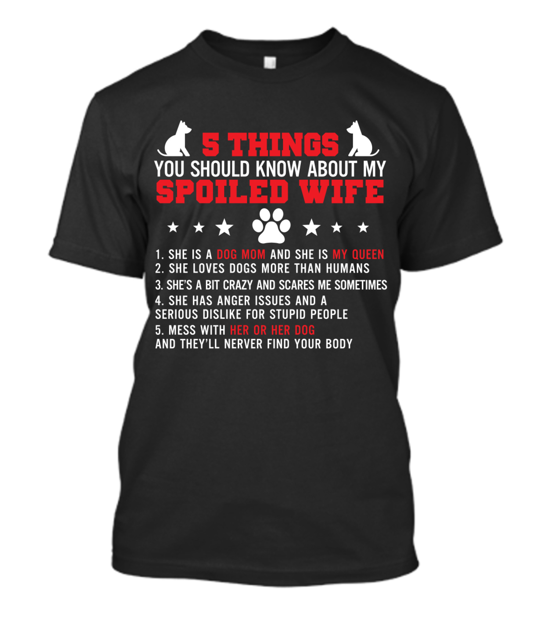 5 Things You Should Know About My Spoiled Wife Dog Mom My Queen T-Shirt