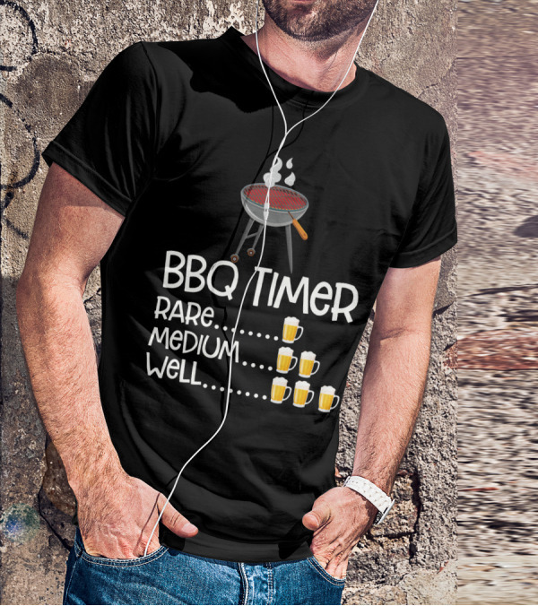 BBQ Timer Rare Medium Well Beer Mug Levels Grill T-Shirt