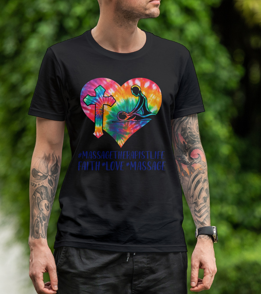 MassageTherapistLife Faith Love Massage Heart With Cross T-Shirt