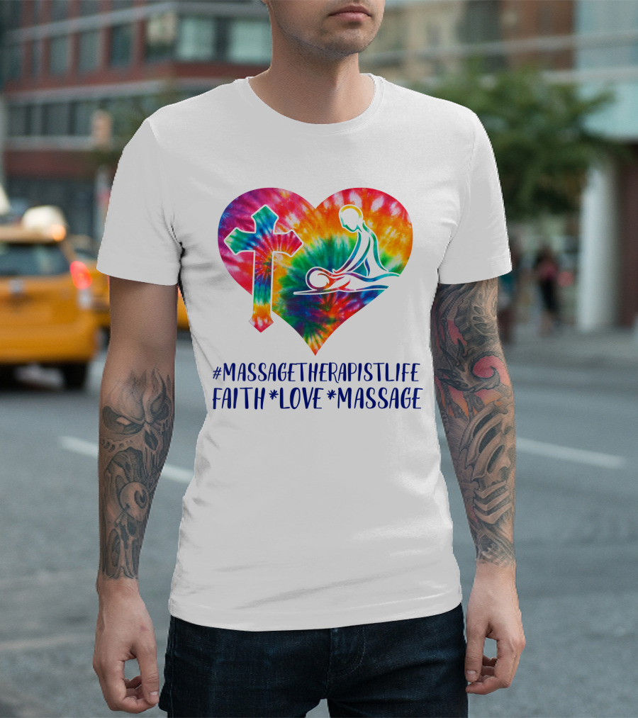 MassageTherapistLife Faith Love Massage Heart With Cross T-Shirt