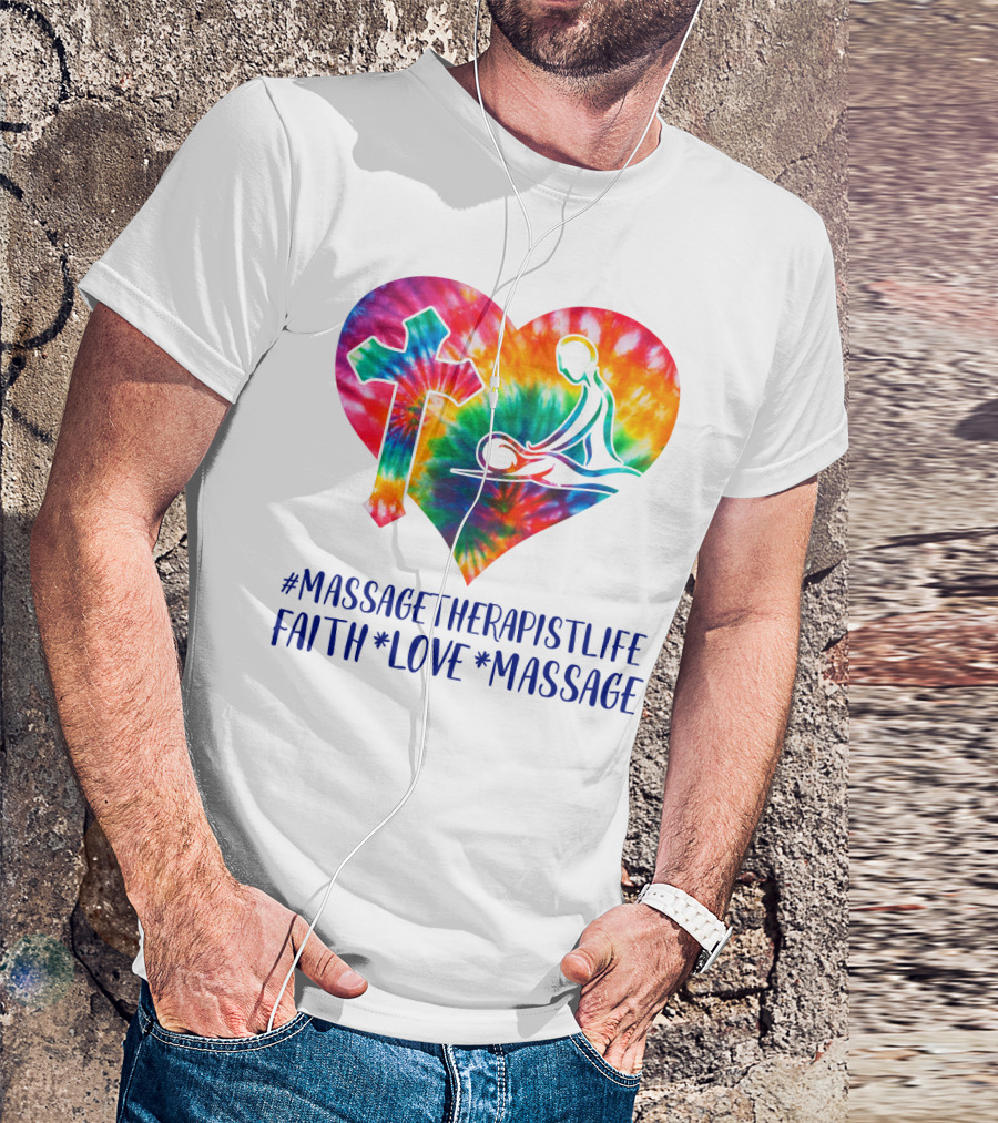 MassageTherapistLife Faith Love Massage Heart With Cross T-Shirt