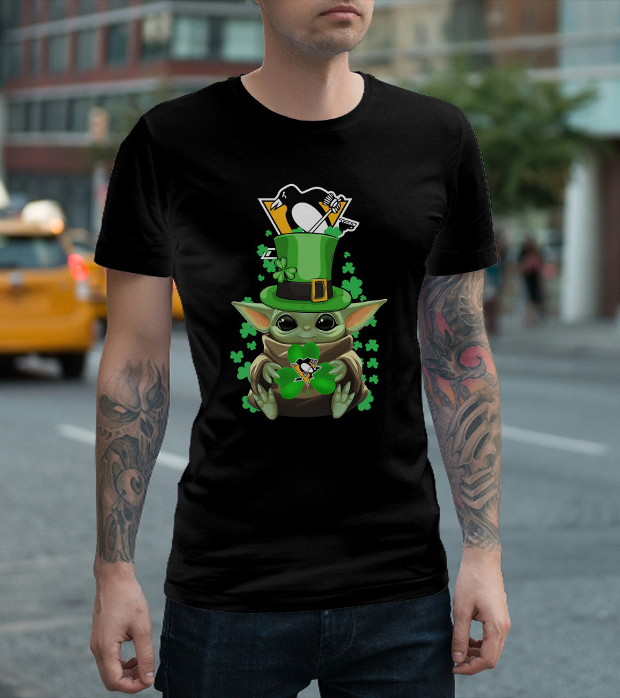 Baby Yoda Penguins St. Patrick's Day Shamrock T-Shirt